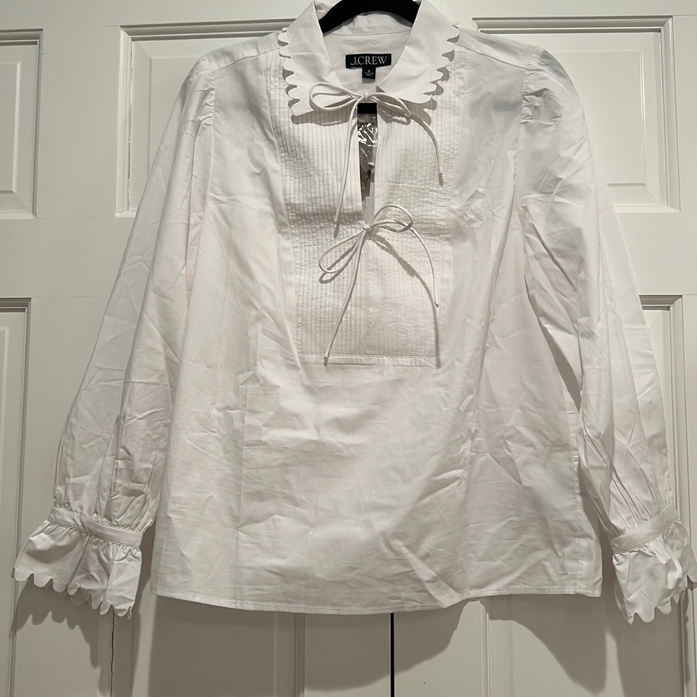 New with tags. JCrew scalloped cotton poplin shirt. Size Medium.